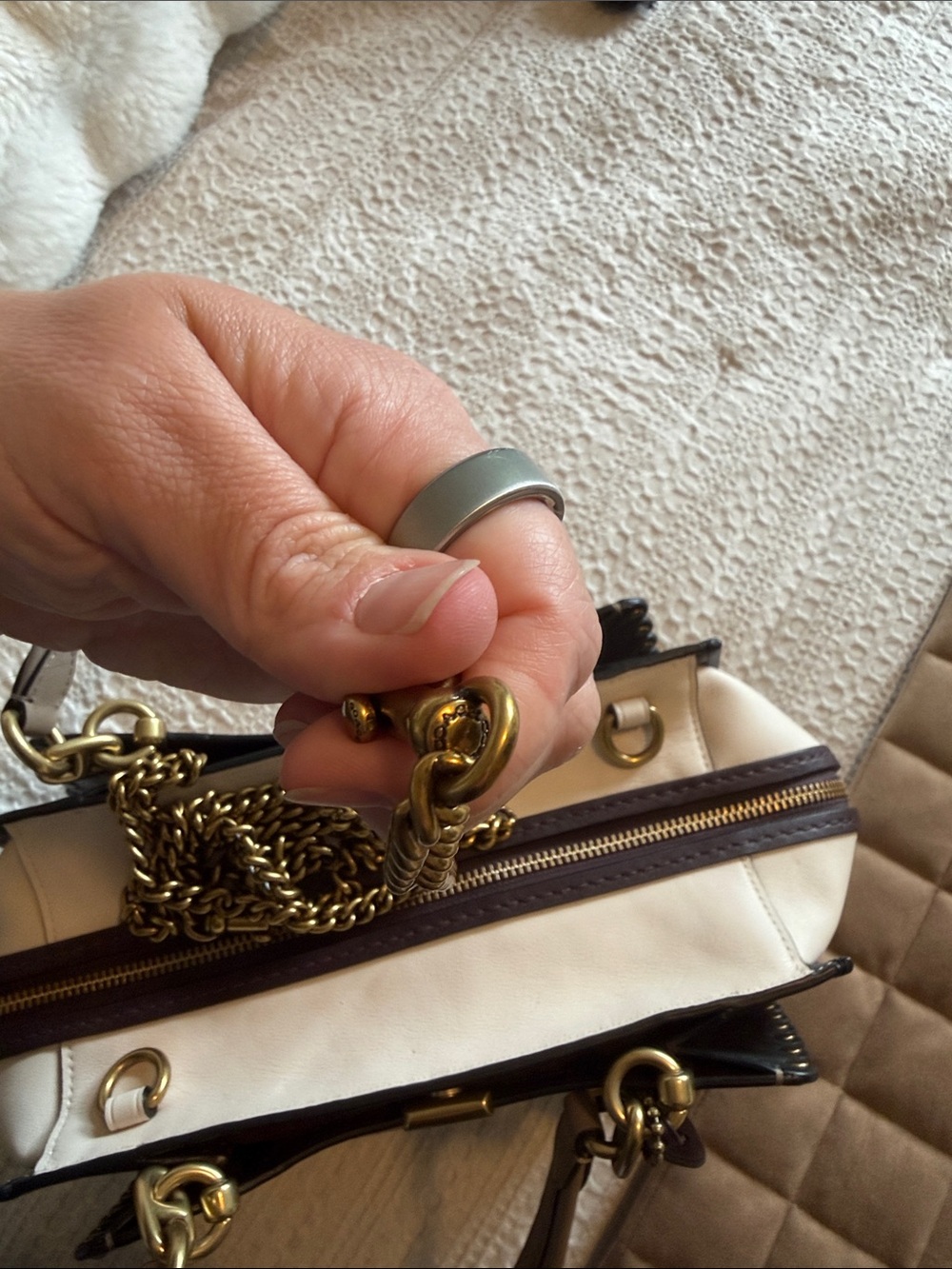 Coach Taupe and Black Leather Satchel with Gold Hardware - Picture 13 of 14